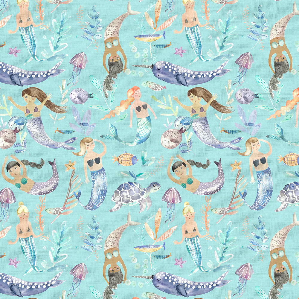 Mermaids, sea creatures, kids, fabric, voyage maison